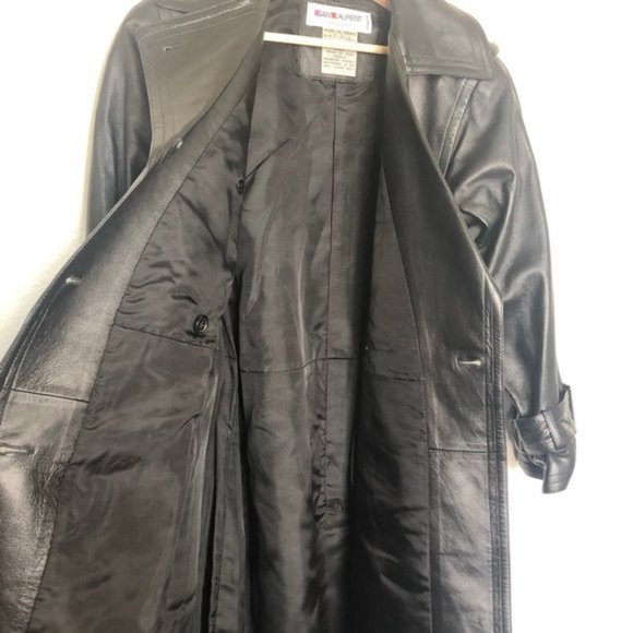 SOLD Vtg Saint Laurent Lambskin Leather Belted Black Trench Coat Sz 38 I. Magnin - Picture 8 of 14